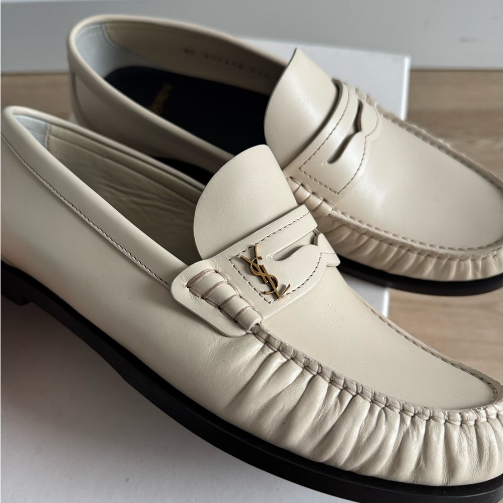 Saint Laurent Cream Leather Penny Loafers - Women's Flats - Picture 4 of 6